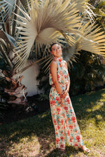 Green Red Ikat Mix Drape Neck Tank
