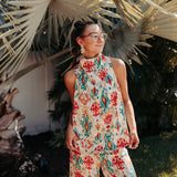 Green Red Ikat Mix Drape Neck Tank