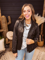 Chocolate Faux Leather Jacket with Pleated Waist