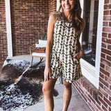 Olive + Cream Embroider Tie Shoulder Romper