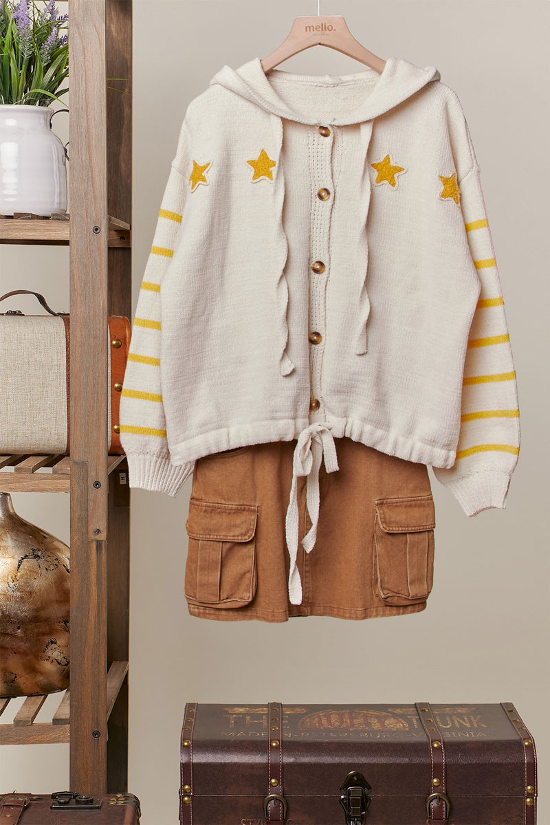 Yellow + Cream Stars Align Hooded Cardigan