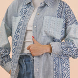 Chambray Aztec Contrast Lightweight Shacket