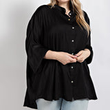 Black Washed Satin Button Down Blouse