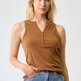 Henley Knit Tank with Front Buttons
