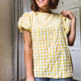 Mustard Plaid Smock Round Neck Blouse