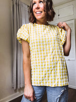 Mustard Plaid Smock Round Neck Blouse