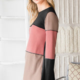 Black & Mauve Waffle Colorblock L/S
