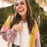 Ecru Rose Colorblock Wash Zip Hoodie