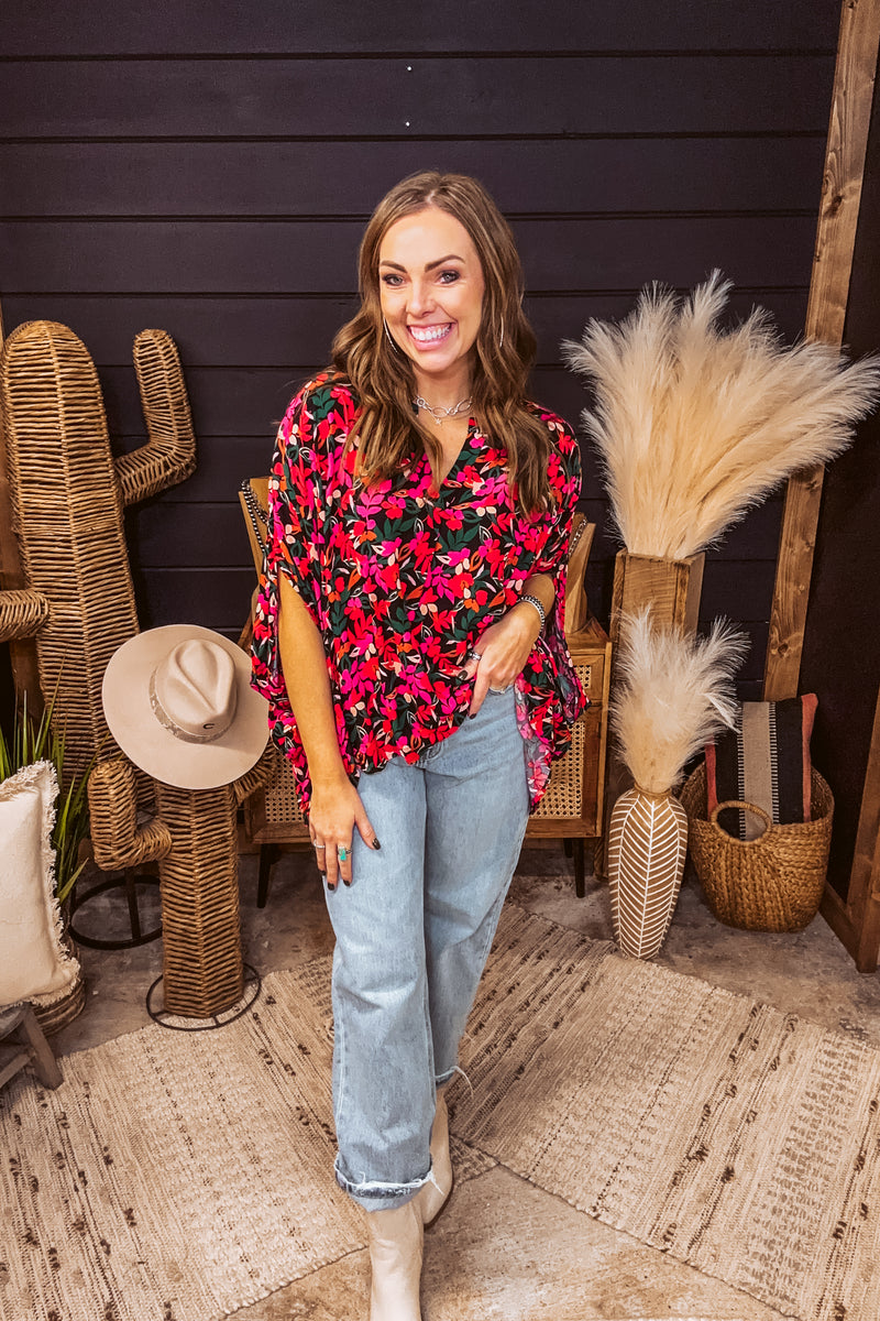 Black + Bright Floral Oversized Dolman