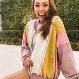 Ecru Rose Colorblock Wash Zip Hoodie
