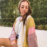 Ecru Rose Colorblock Wash Zip Hoodie