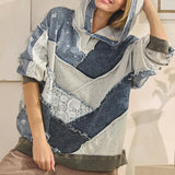 Denim Patch Mix Short Sleeve Hoodie