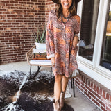 Orange Tan Animal Print Button Up Shirt Dress