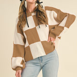 Warm Sand + Cream Checker Balloon Sweater