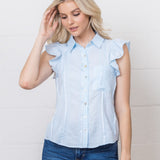 Baby Blue Flutter Embroidered Button Tank