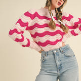 Blush + Hot Pink Wavy Pointelle Sweater