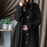 Black Uran Ribbed Button Shacket