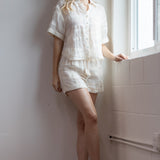 Cream Drawstring Crochet Pocket Shorts