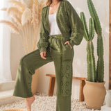 Washed Green Eyelet French Terry Pant