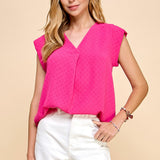 Pink Textured Placket V Neck Tank