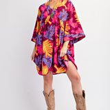 Plum Boho Tropical Mix Printed Dress