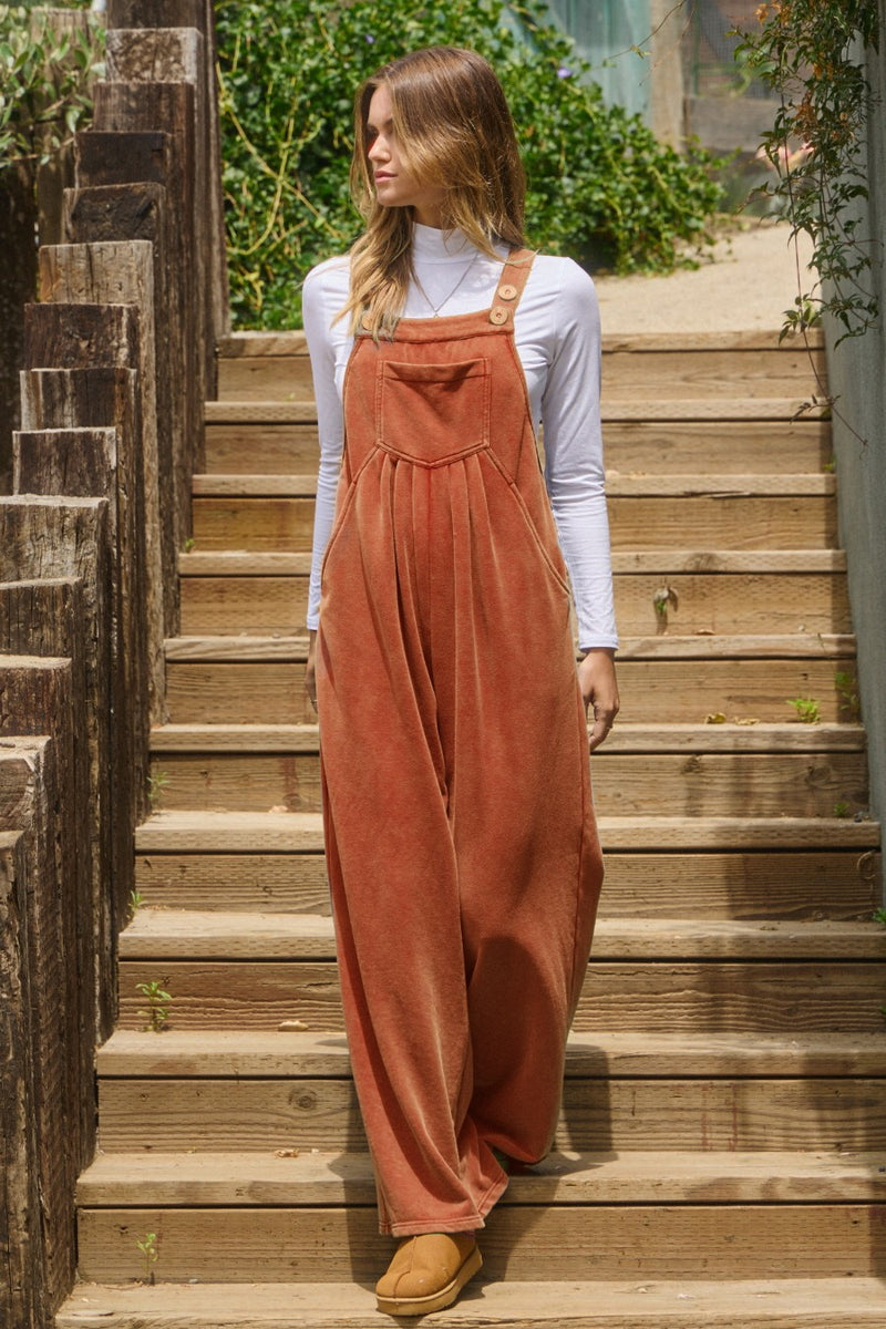 Washed Rust French Terry Button Jumpsuit