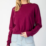 Plum Rib Hem Long Sleeve Sweater Top