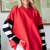 Red Colorblock Stripe Expose Seam Sweater