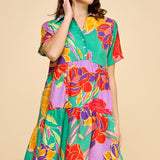 Red + Teal Abstract Floral Mix Flowy Dress