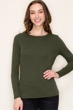 Basic Baby Rib Scoop Neck Long Sleeve