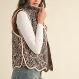 Black & Cream Scallop Hem Swirl Vest