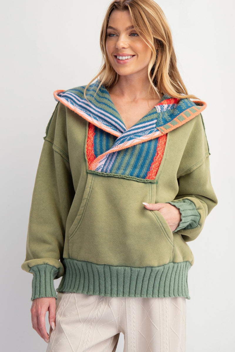 Washed Green Multi Thread Yoke Hoodie