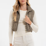 Olive Crop Collar Puffer Vest