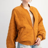 Camel Quilted Bomber Jacket