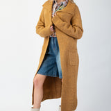 Camel Tie Waist Knit Long Cardigan