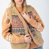 Mocha Ethnic Printed Boucle Vest