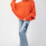Pumpkin Mock Neck Poncho Sweater