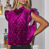 Magenta Quilted Velvet Flutter Vest