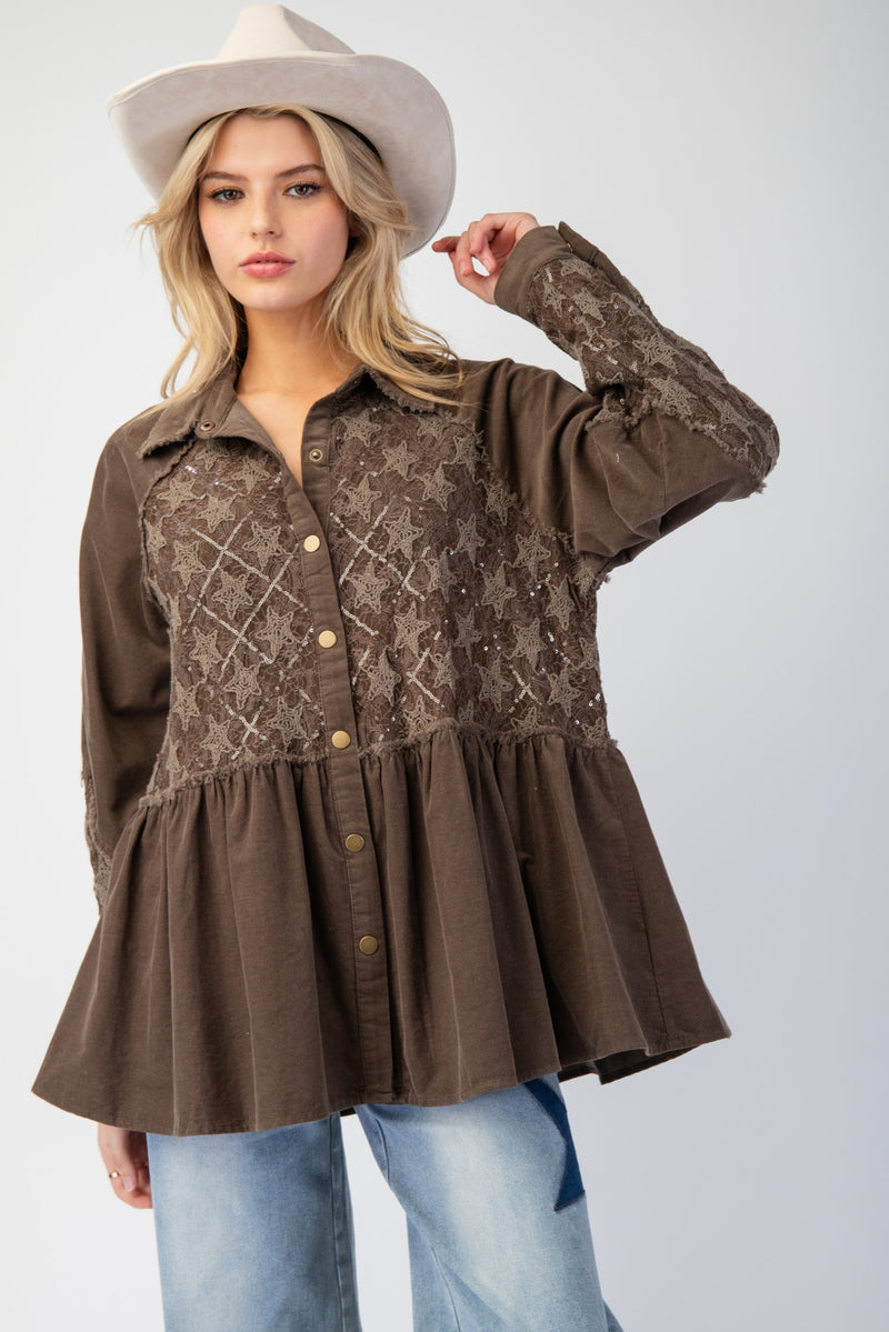 Ash Mini Corduroy Jacket with Star Sparkle Inlay