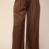 Brown Satin Pleated High Waist Pant
