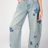 Star Printed Barrel Denim