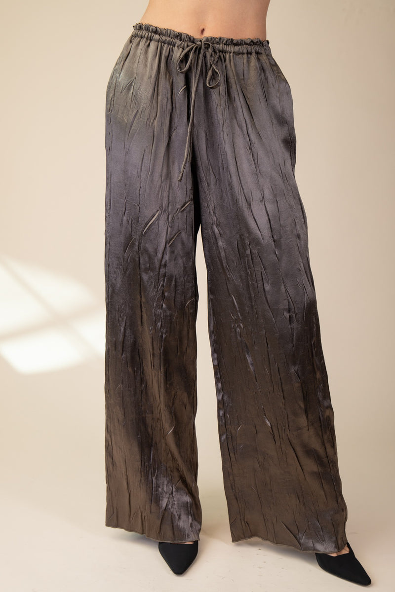 Olive Tie Waist Satiny Pant