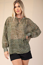 Zebra Print Chiffon V Neck Long Sleeve Blouse