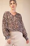 Zebra Print Chiffon V Neck Long Sleeve Blouse