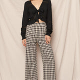Plaid Wide Leg Pant with Button Front & Elastic Back