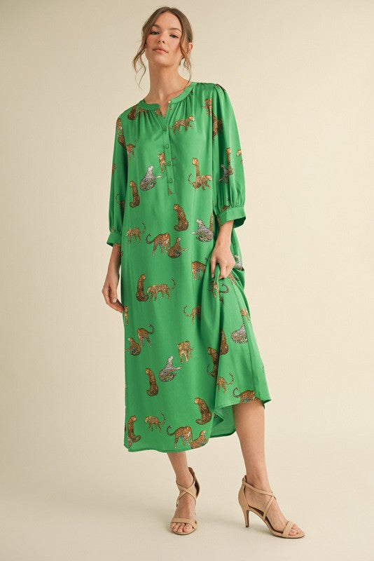 Kelly Green On The Prowl Midi Dress