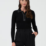 Contrast Stitch Collared Button Top