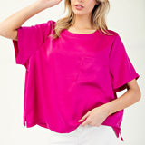 Hot Pink Satin Pocket Front Top
