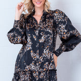 Black Leo Printed Self Tie Dress with Ruffle Hem
