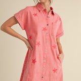 Washed Pink Star Printed Dress